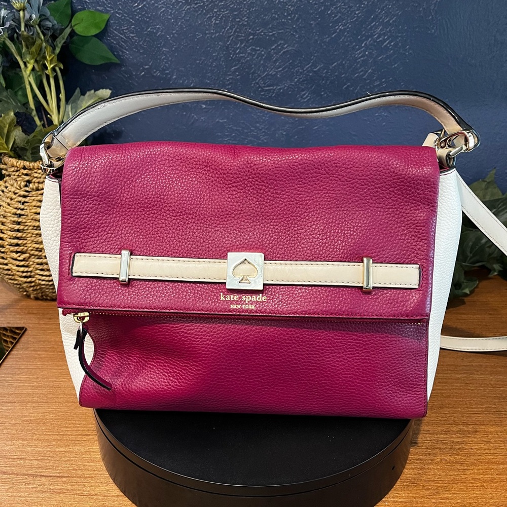 Kate Spade Pebbled Leather Cream & Burgundy Crossbody